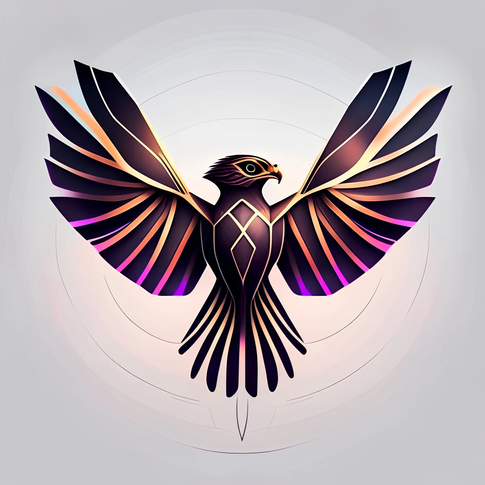 symetry!!, butterfly!!, view from a side, wings waving, logo, NFT, futuristic, curves, lines, simple, gradient, creative, falcon, eagle