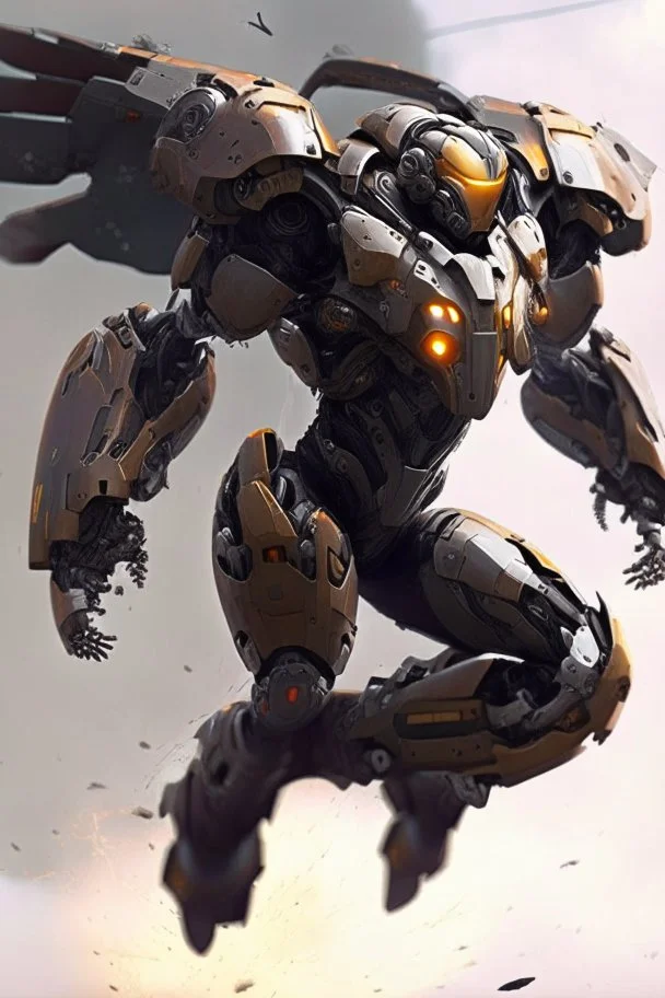 A battle iron suit with the ability to fly, made for humans