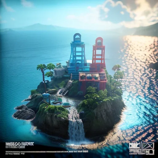 The Isometric Glass Tall Box Mini Model Little Real Island Mixed Water Fall rainbow Under Ocean Sunshine Summer Background Blue Sea, The Last Of Us / Avatar, Octane Render / ZBrush, Cinematic, IMAX Film, Nikon D750, 16K, Autostereoscopy, Anthropomorphic, Golden Ratio, Geometry, Symmetric, Depth Of Field, Highly Detailed, Ultra Realistic, Beautiful Lighting, Halfrear Lighting, Soft Light, Candoluminescence, Cast Shadow, Reflective, Glow, Translucent, Normal Map, Carbonated --testp