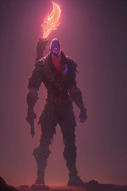 Full body photography of ethereal ANGRY ORC , Fire theme art, Dark moody night atmosphere, by Michelangelo, 8K, high body details, anatomically perfect body, oak tree roots, purple, red, armed with guns ,