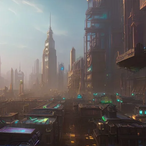 Big steampunk city with high building, high details , unreal engine