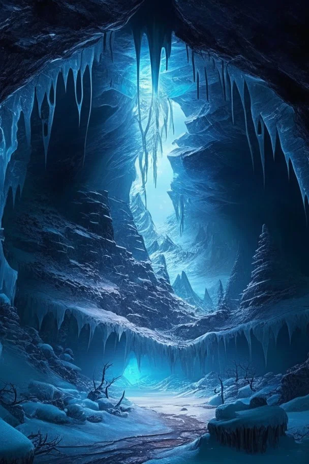 A frozen underground cave large like hollow earth