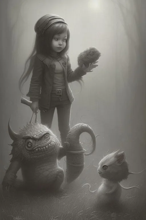 cute girl and litlle monster,Style John Kenn Mortensen,