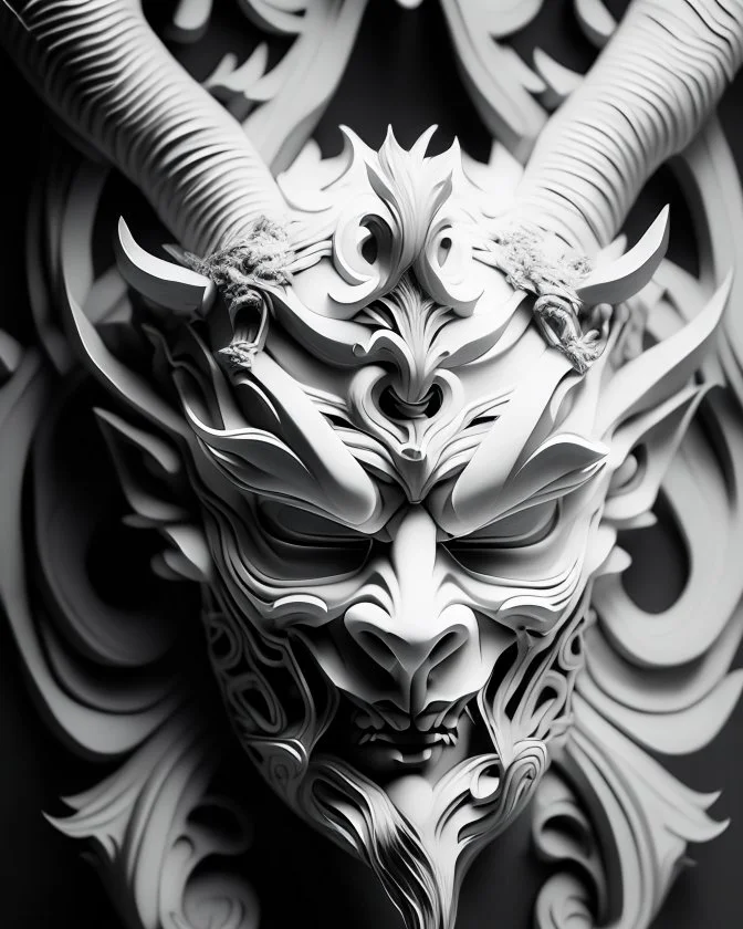 highly detailed beautiful organic molding, art nouveau, sharp focus, dynamic lighting, elegant harmony, beauty, masterpiece , only oni mask, cyberpunk, white and black, 2d