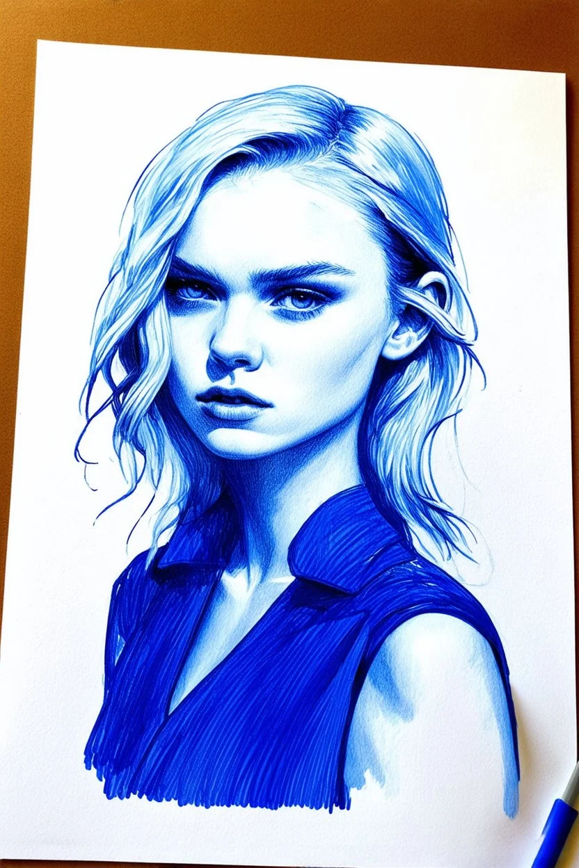 Elle fanning dessinée au stylo Bic bleu