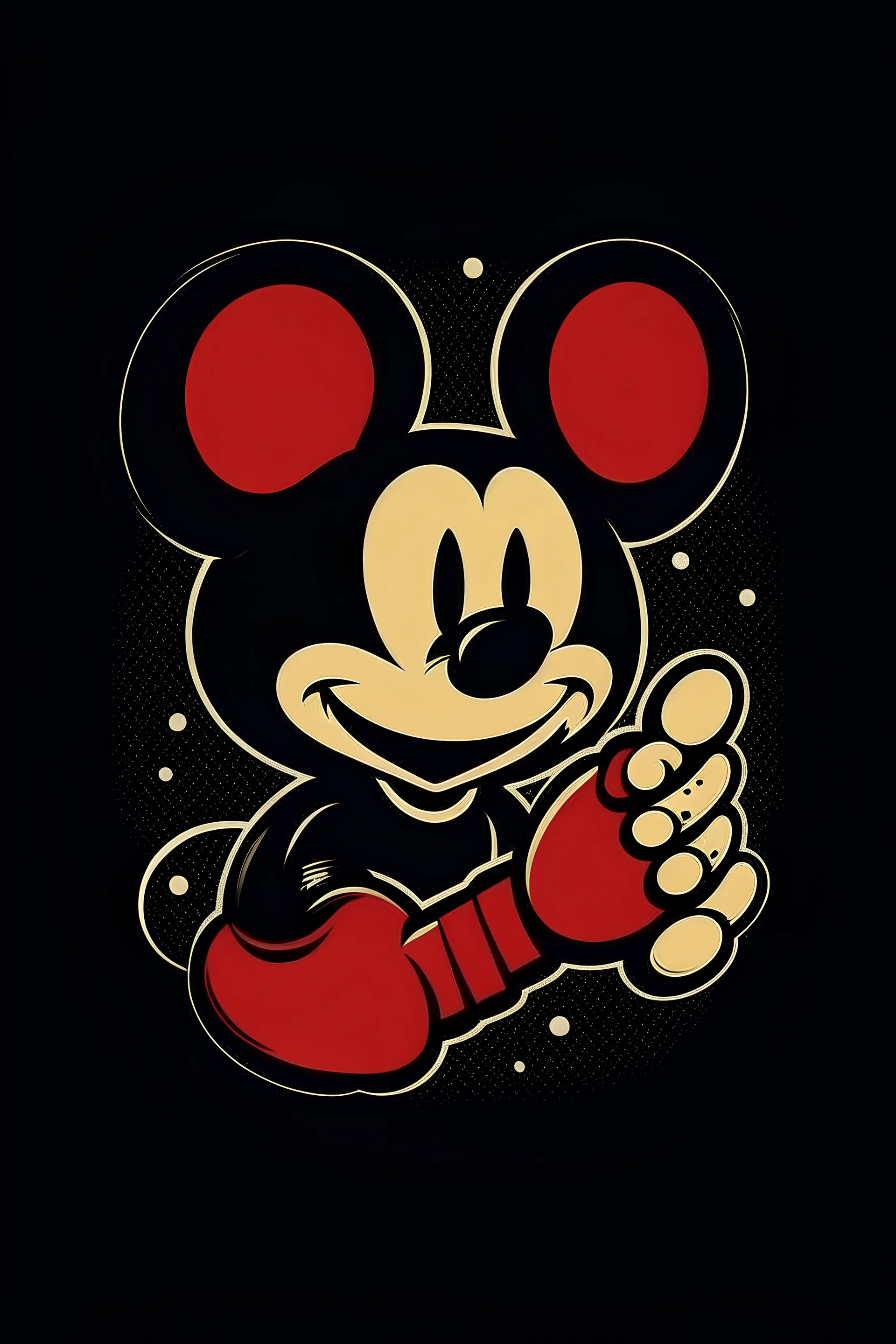 "Design an AI logo featuring the iconic Mickey Mouse cat. Capture the charm and playfulness of the beloved character's glove. Emphasize the gloved hand's unique silhouette and convey the whimsical spirit of Disney's Mickey Mouse."