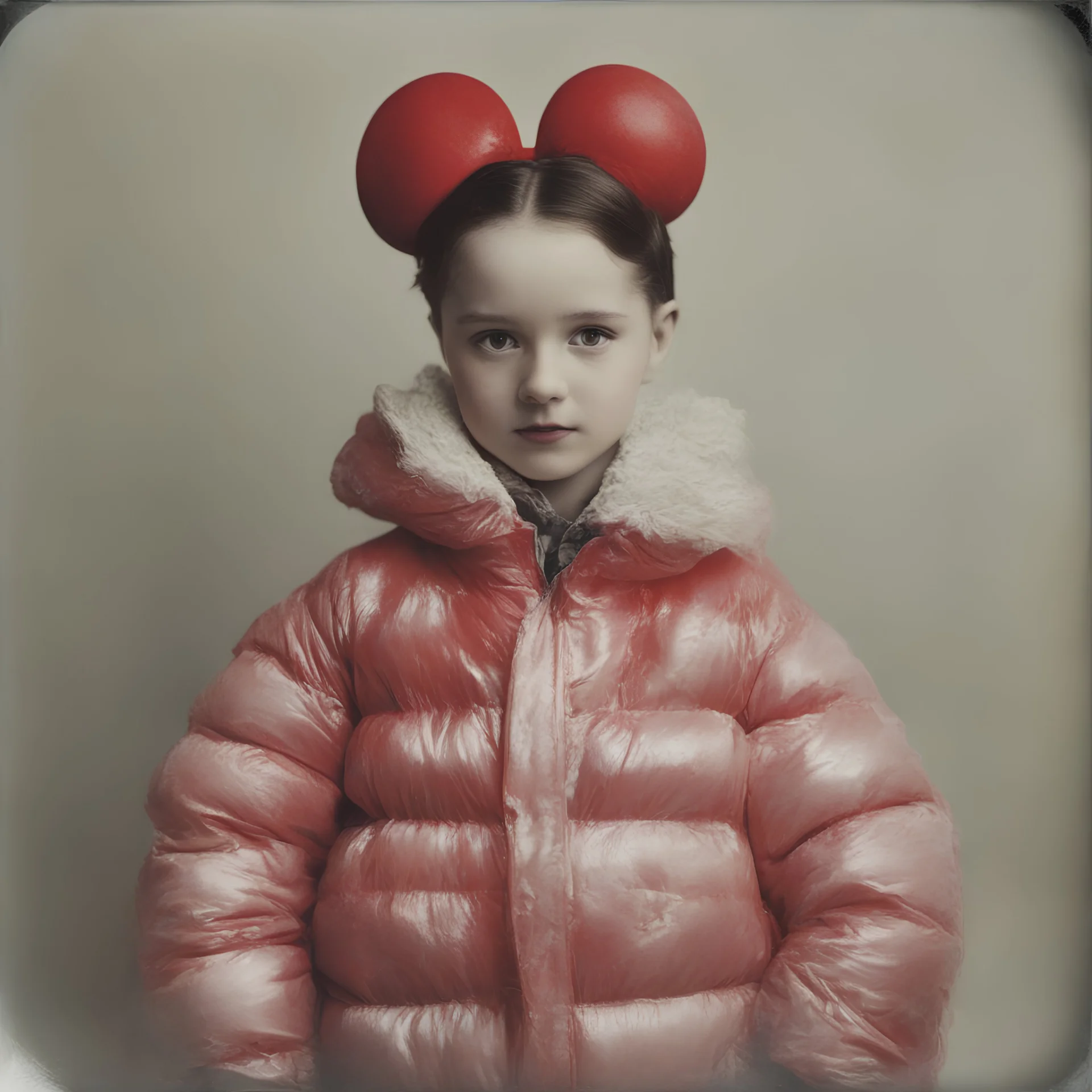 Minnie mouse, red, autochrome, plastic puffy jacket