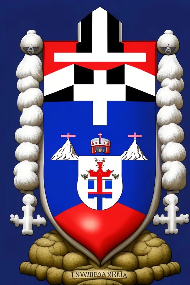 Image of the Slovak Coat of Arms, where instead of a cross there will be a dumbbell and instead of mountains there will be volleyball balls