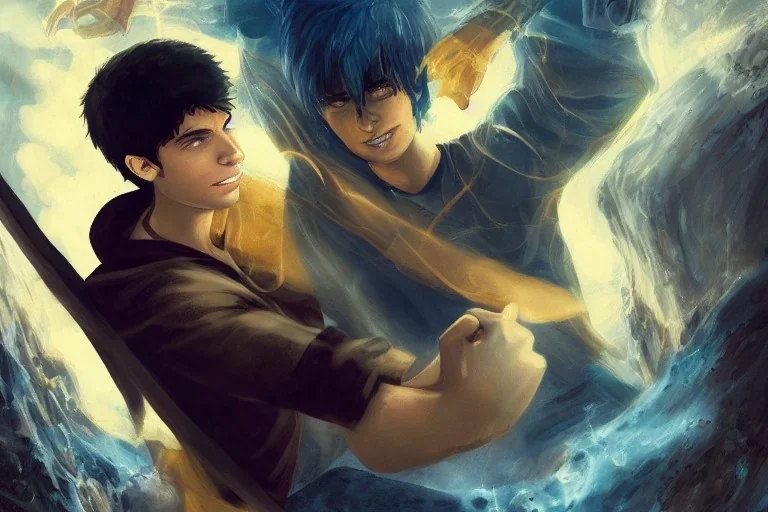 Percy Jackson fighting luke castellan ilustration