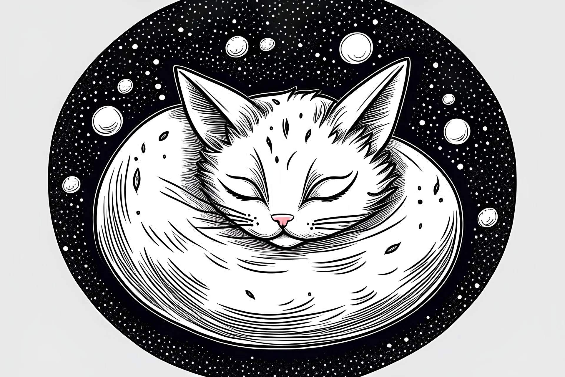 drawing cat sleeping on the moon