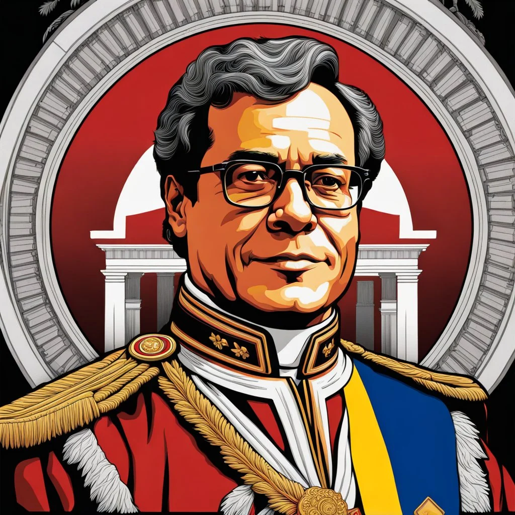 President of Colombia Gustavo Petro linear drawing colors red white and yellow hyper-detailed 8k