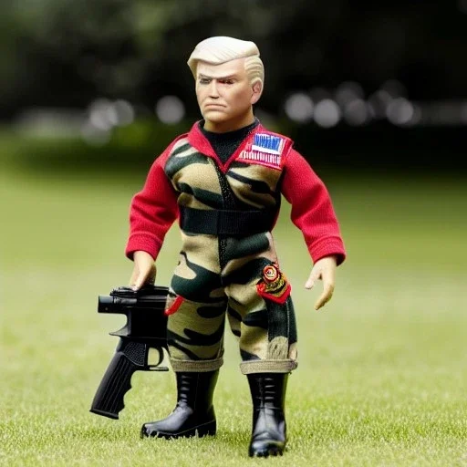 G.i. Joe toy camouflage doll chubby Donald Trump sunburn face with boots full body in package high resolution 2019, in a box with gun