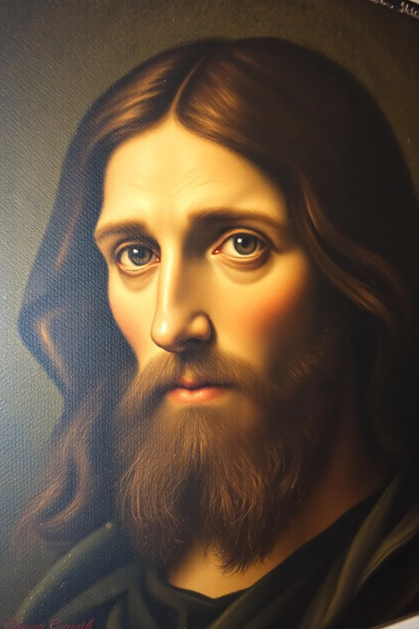 pin hole cam, master oil painting by Rembrandt, realistic rendering Portrait of the shape of Jesus