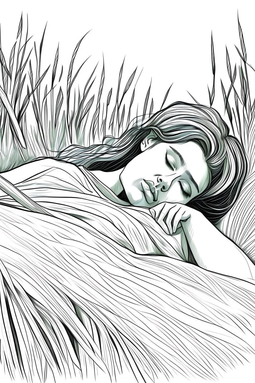 bible Realistic Beautiful Natural Ruth laying on the hay sleeping full body picture Black and white Coloring page