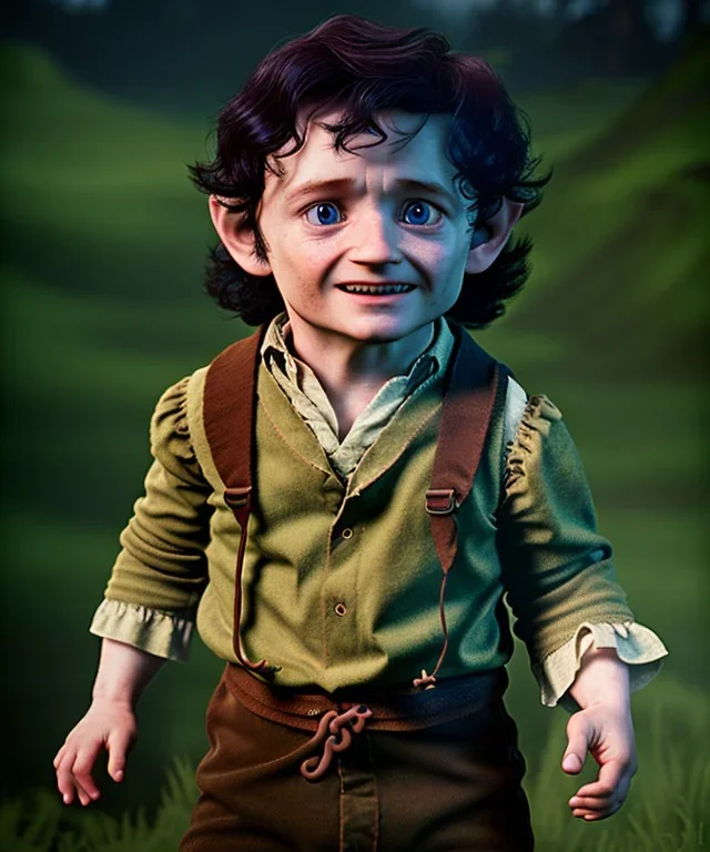 Frodo baggins toddler, full body, dramatic lighting, hyper realistic photorealistic, unreal engine 5, 8k