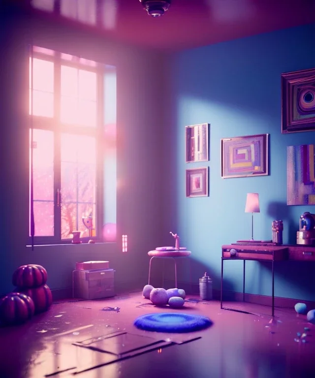 Ultra Realistic abstract Room image, sweet monster, Kandinsky artist style, highly detailed, unreal engine 5, RTX, ultra detail, volumetric lighting, finely drawn, high definition, high resolution.