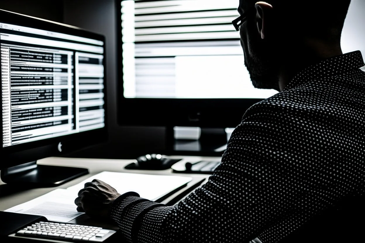 Someone sitting in front of a computer checking information and sources.