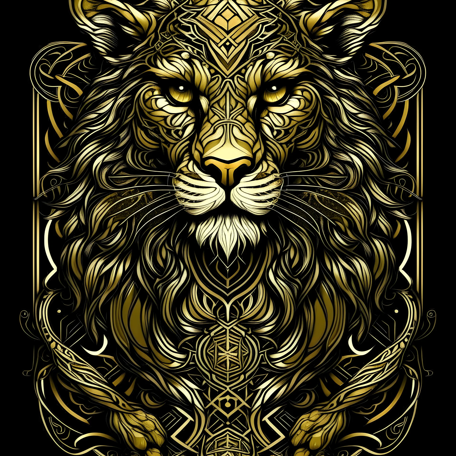 celtic tiger I centered | symmetrical | key visual | intricate | highly detailed | iconic | precise lineart | vibrant | comprehensive cinematic | alphonse mucha style illustration I very high resolution | sharp focus | poster | no watermarks I plain black background