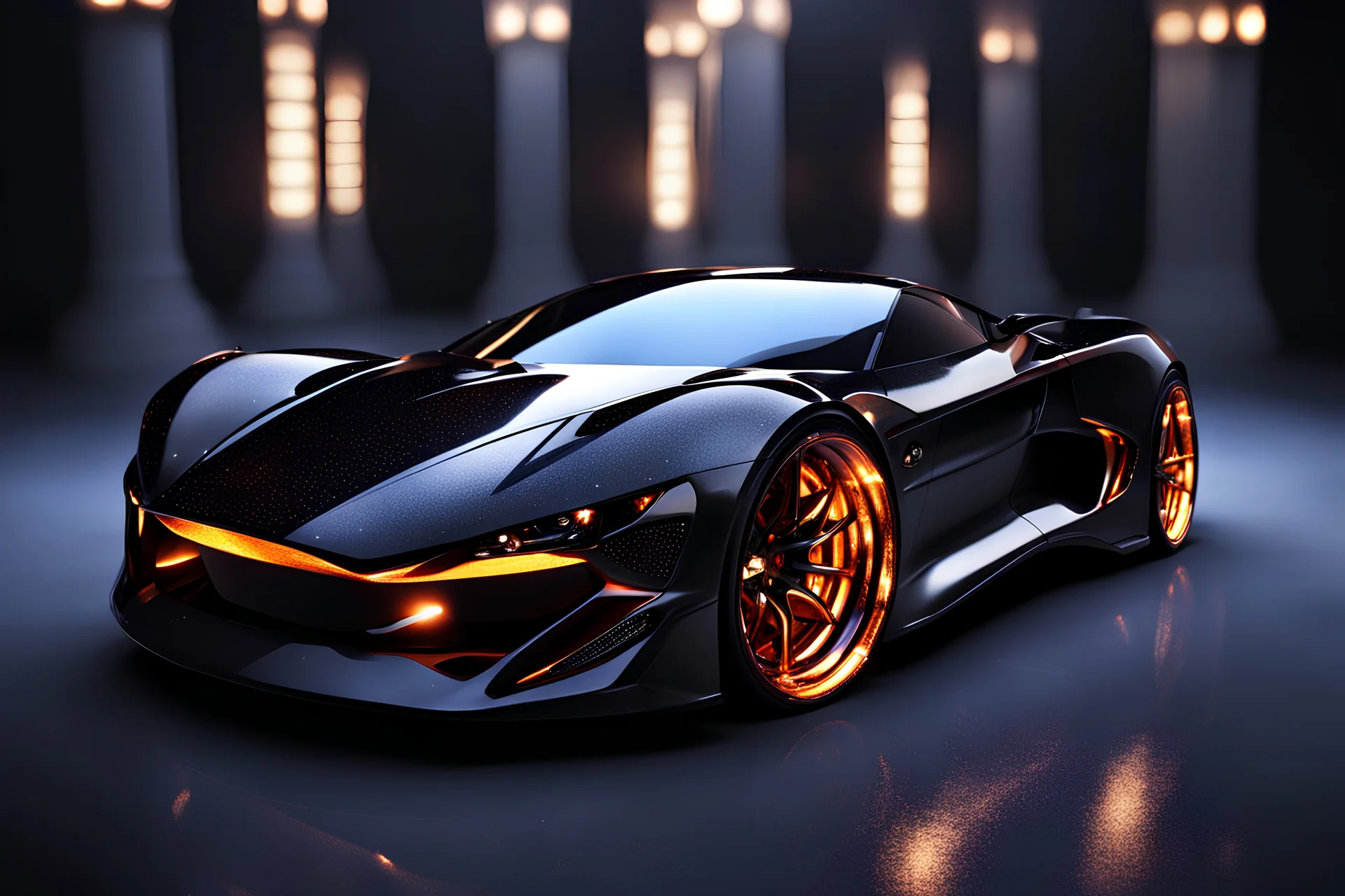 dark fantasy, flames, sparkles, concept supercar