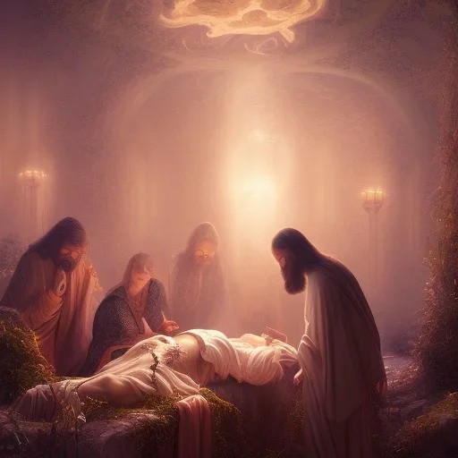 Jesus being born, surreal atmosphere, cosmic backdrop, celestial ambience, soft lighting, very chilly appearance of the surroundings, unreal engine 5 volumetric lighting, intricate details, realistic style, 8k detail, very fine facial detailing