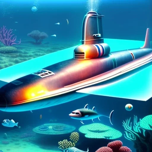 fullbody Drawing of 'Vintage classic style concept Submarine',underwater,three quarters view, retro design study, toned colors,16k