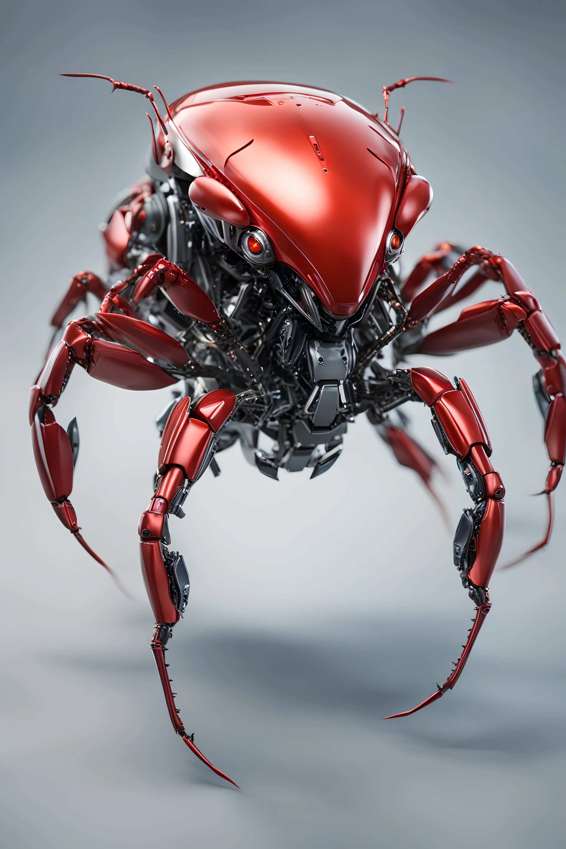 futuristic AI crawfish fully robot with high detail, very zoomed and high focus, highly intricate, and very neat features