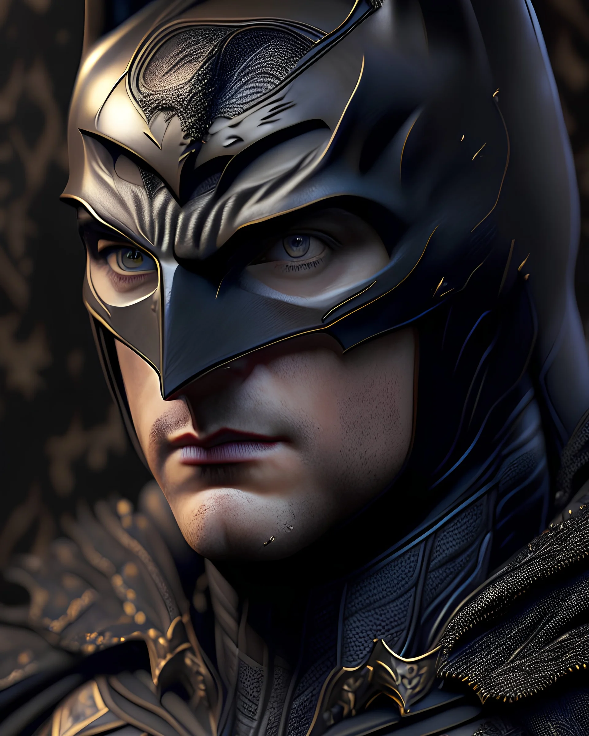 Human version of Batman hyper-realistically intricate hyper-detailed 8k artwork