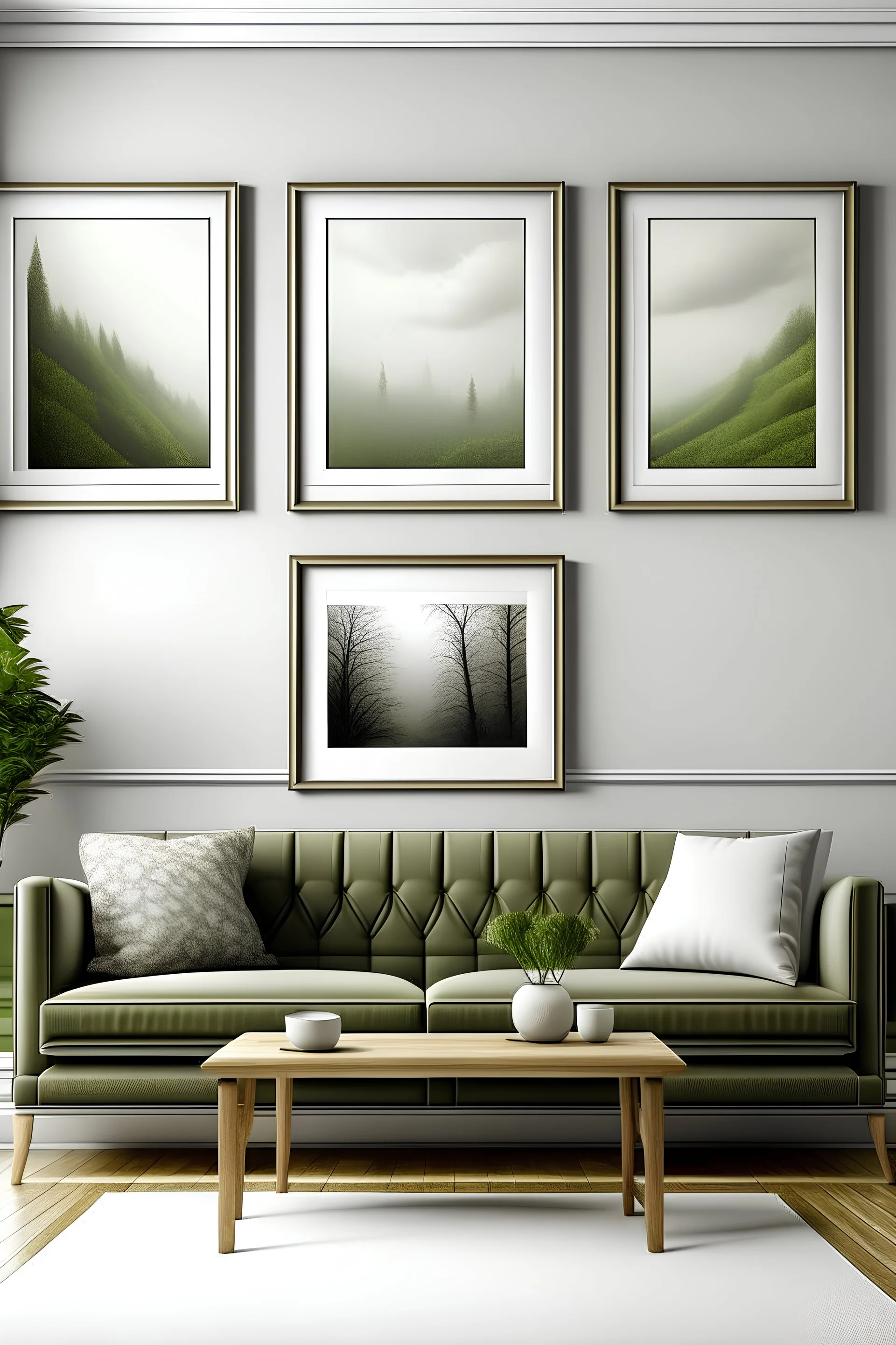 three picture frames in a realicstic living room