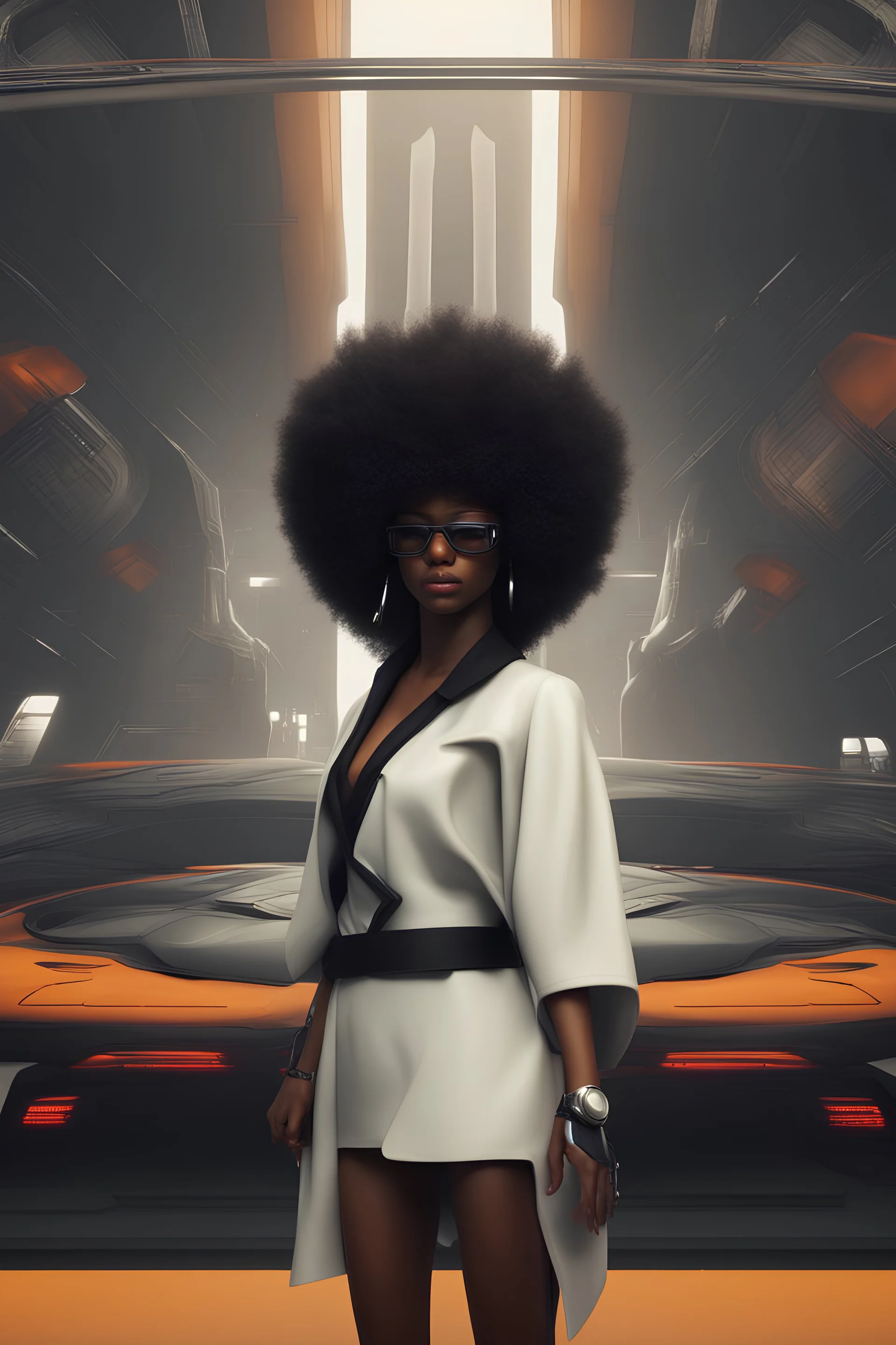 futuristic black character with a little afro, ultra hd et realistic art