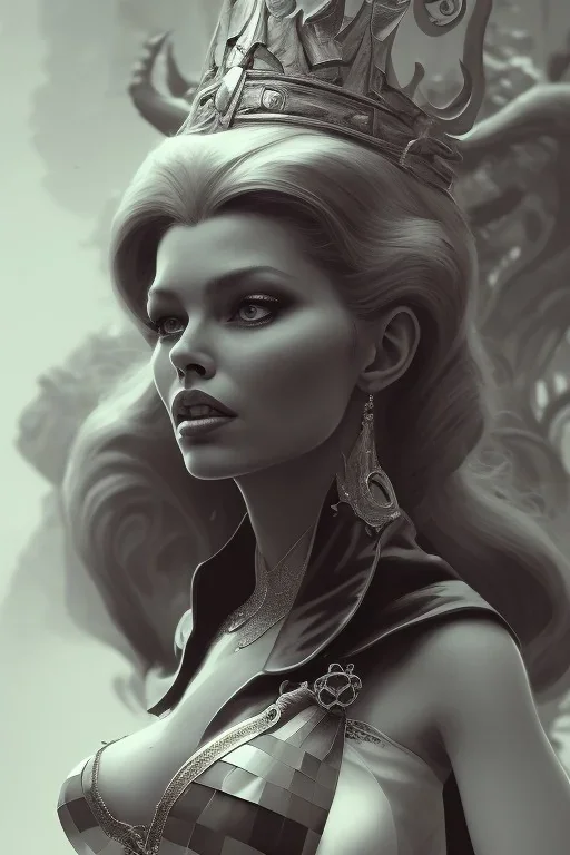 Brigitte Bardot as evil queen in black leather, leather, busty, cleavage, angry, stern look. character design by cory loftis, fenghua zhong, ryohei hase, ismail inceoglu and ruan jia. unreal engine 5, artistic lighting, highly detailed, photorealistic, fantasy.