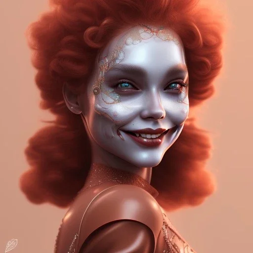 Ultra detailed very beautiful smileing clown girl,beautiful real skin, red nose, symmetrical, ultra detailed curl hair, soft lighting, ultra detailed face, concept art, circus,party, digital painting, octane render, art by artstation