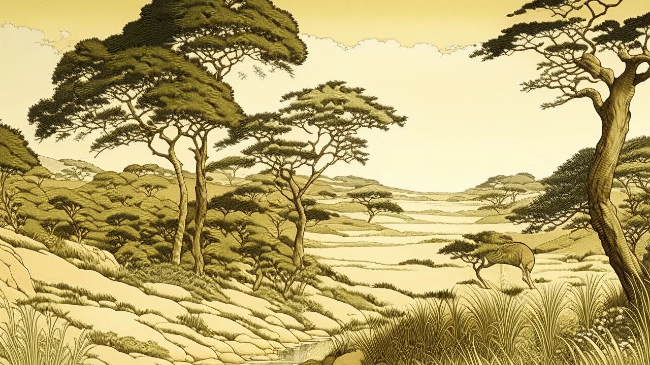 A flesh colored savanna in everglades painted by Katsushika Hokusai