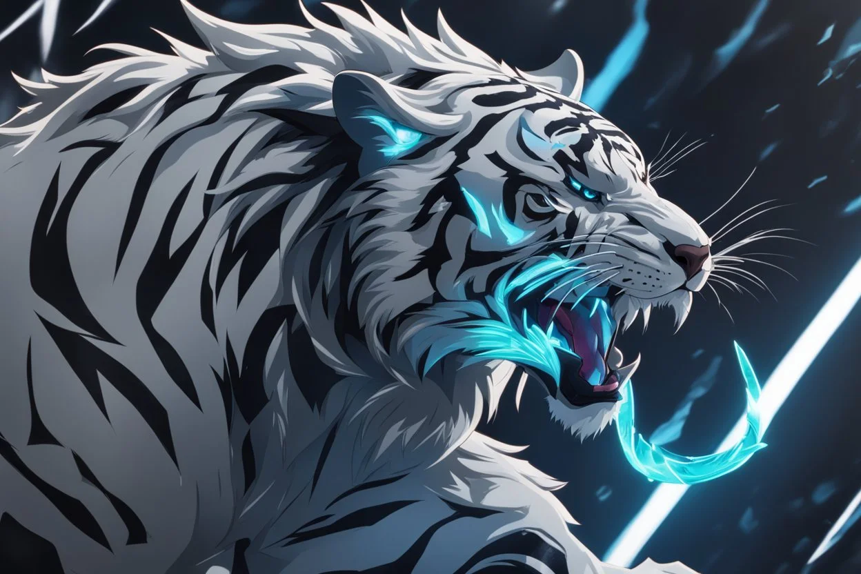 Venom beast in 8k solo leveling shadow artstyle, ice white tiger them, neon effect, full body, ice, intricate details, highly detailed, high details, detailed portrait, masterpiece,ultra detailed, ultra quality