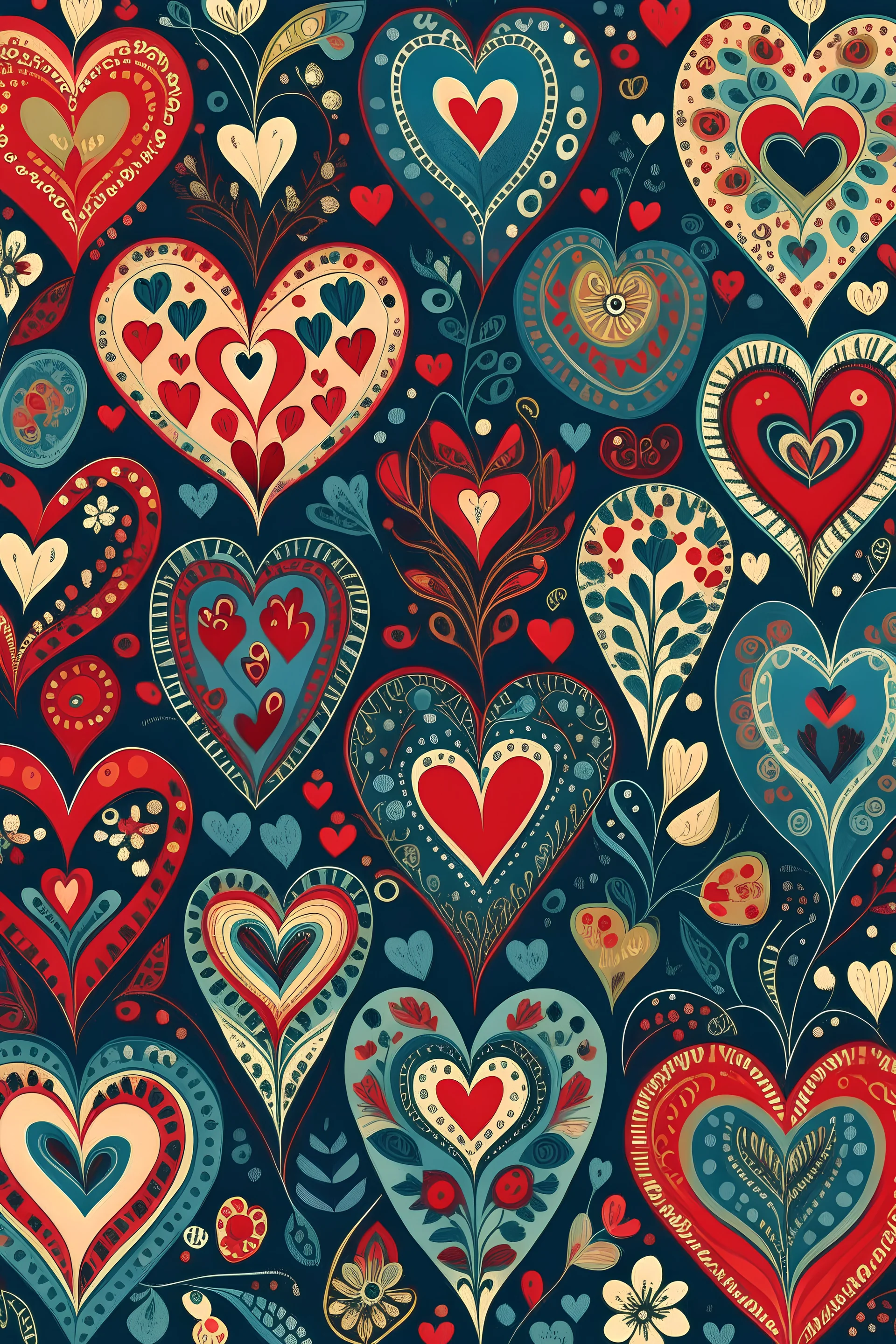 Folk Art Hearts