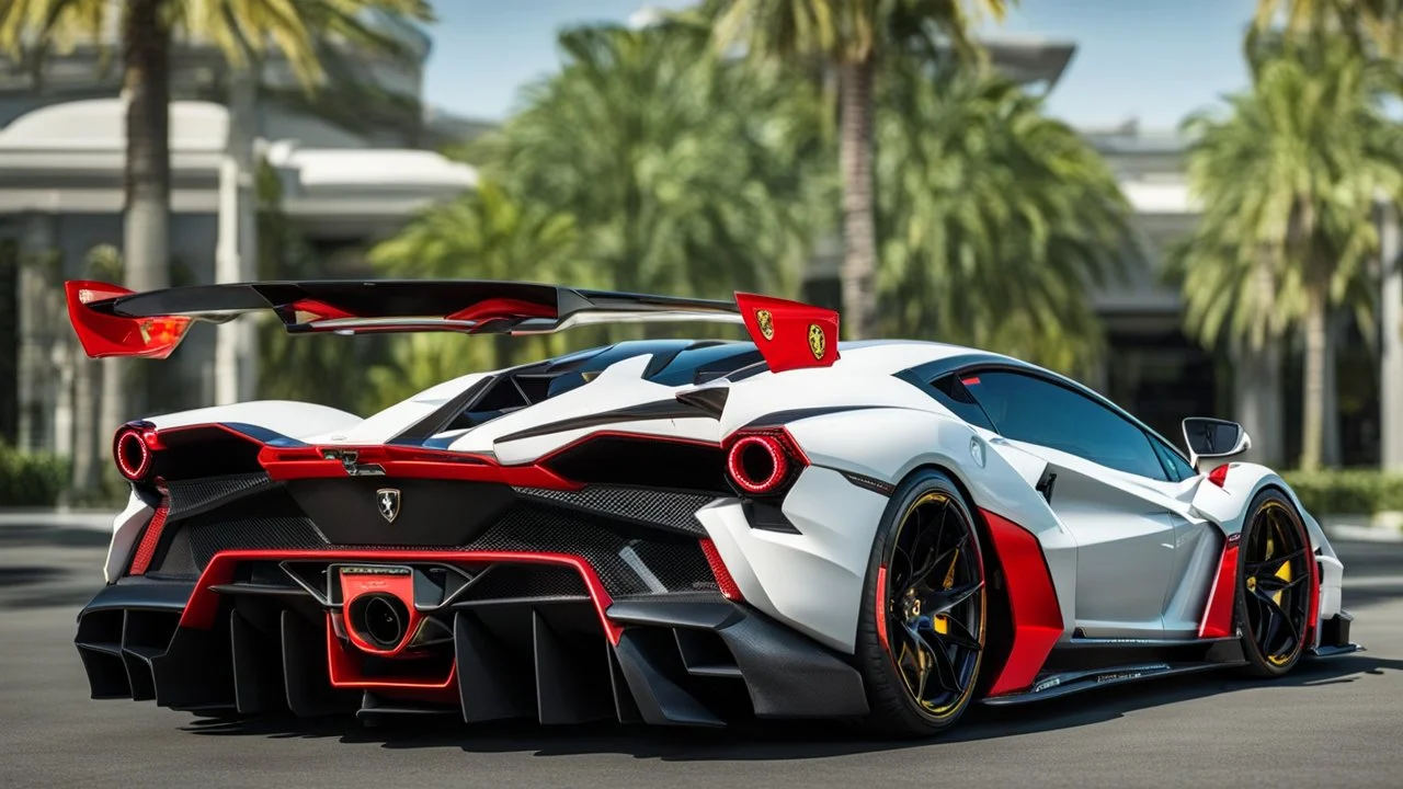 Ferrari F8 MANSORY Fused with Lamborghini Veneno, Super Detailed, desktop wallpaper, 4K, rear view