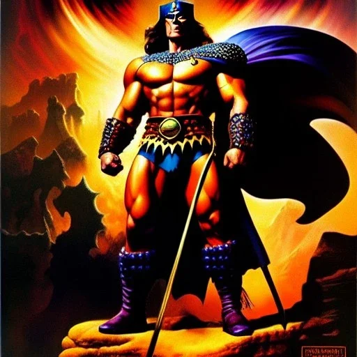 portrait oil on canvas, Conan ,comic book cover, mystical colors,insanely detailed,realistic,intrincate detail, 16k resolution, masterpiece,Frank Frazetta,Alex Horley, Simon Bisley.