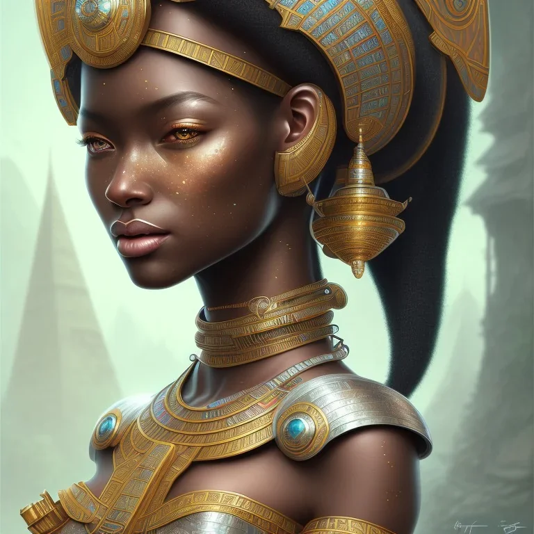 sango fantasy, fantasy magic, intricate, sharp focus, illustration, highly detailed, digital painting, concept art, matte, masterpiece head sexy African beauty black afro hair earth lady silver African huts Egyptian princess