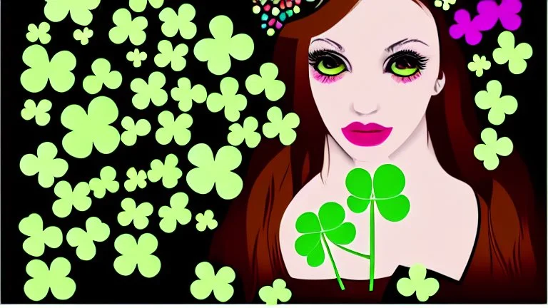 rave poster with Four-leaf clover girl with brown hair and catears