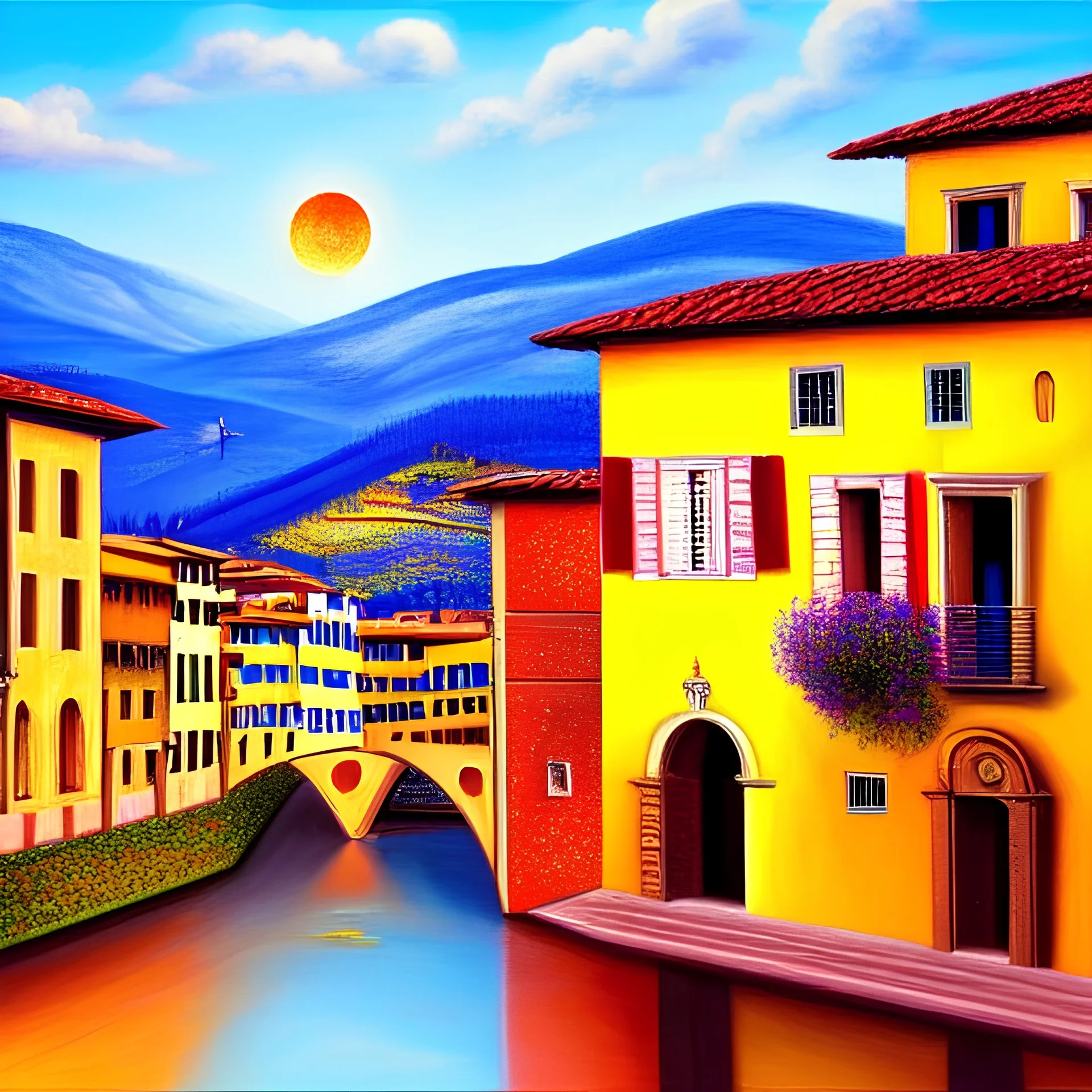 an ultradetailed painting of a florencia village, golden ratio, 4 k resolution, 8 k resolution, oil on canvas, landscape with Bright Colors, pop art