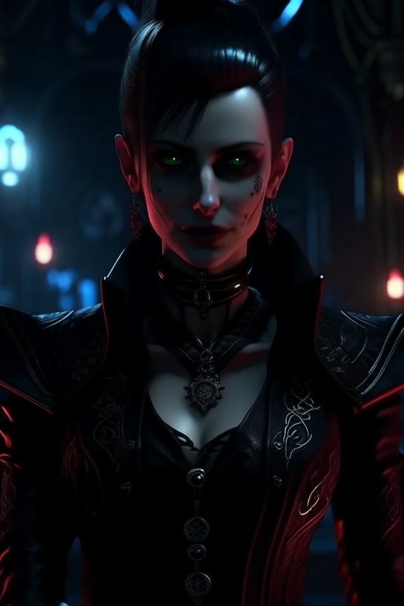 4k full details full lights femme vampire, sang coule le long des canines, style victorien cyberpunk