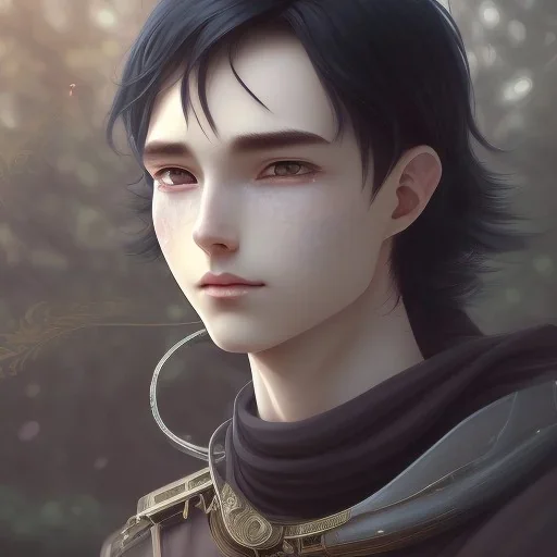 Detailed young anime male, medium long black hair, detailed bangs, intriguing details, serious expression, full body, keep head in frame, 8k, concept art, highly detailed, digital painting, concept art, sharp focus, illustration, WLOP and alphonse mucha and artgerm and yanjun Chen and Junji ito, HDR, octane rendering