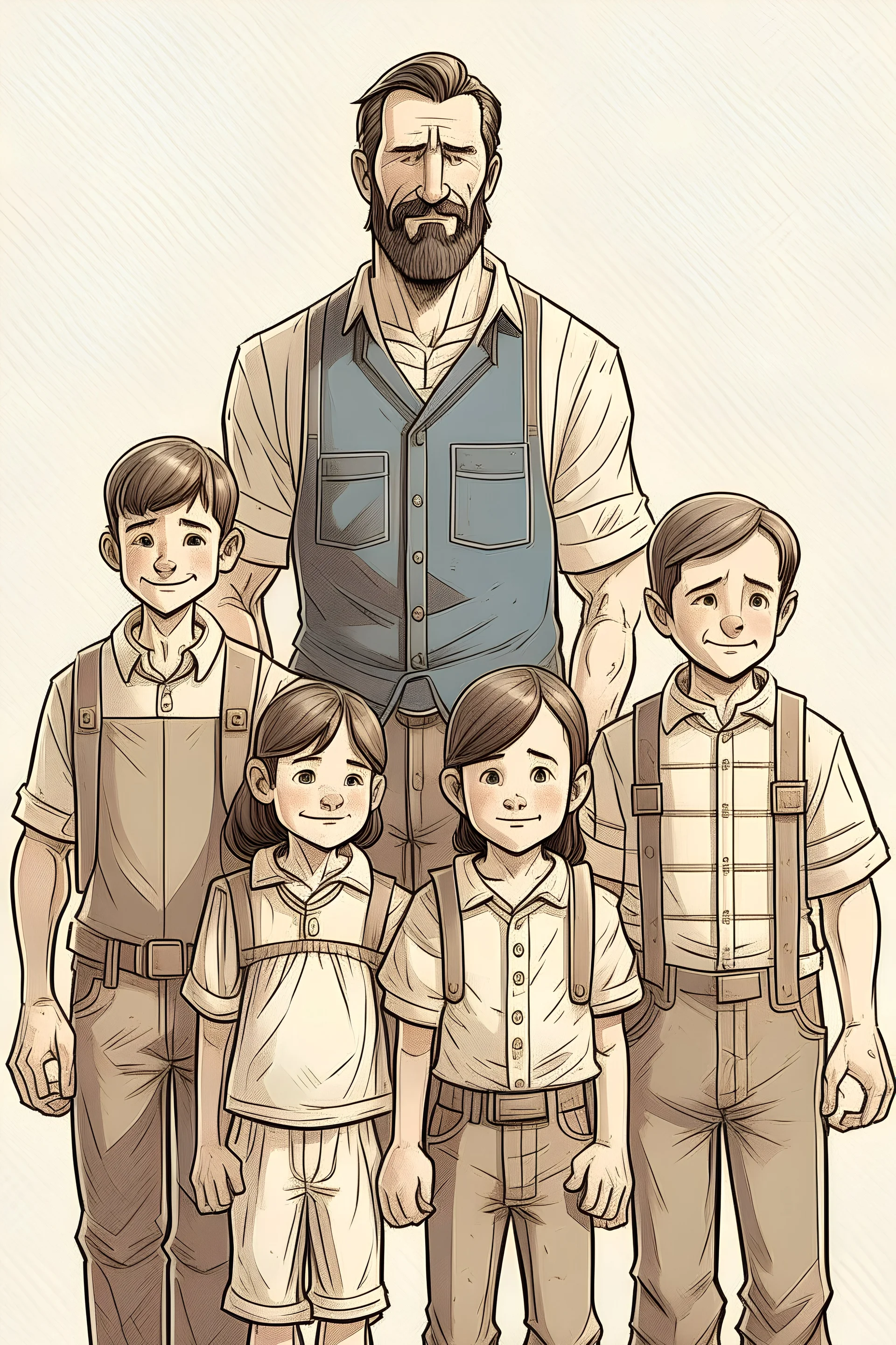 A father, a mother, and four children, all male