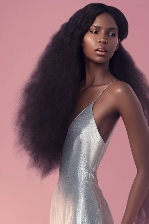 A portrait of a beautiful youthful black woman, wearing a black dress, long hair, black hair, wavy hair, wizard, magical, ethereal, soft bright lighting, Concept art by wlop, Ultra quality 8k, Fantasy.