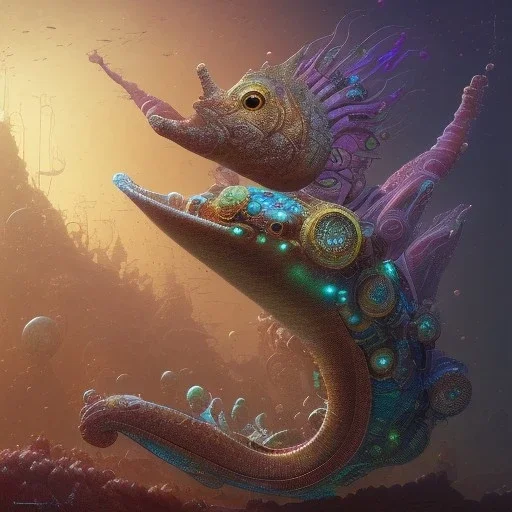 biomorphic seahorse morphed with electronic wiring and mixed with lighting, Nanopunk and Biopunk with cyberpunk look,golden hour,MTG,digital painting, wonderful ambient colors, art by Jarosław Jaśnikowski mixed with Sheila Martin mixed with Fletch mixed with Frank Sun mixed with Anna Dittmann mixed with Alena Aenami.