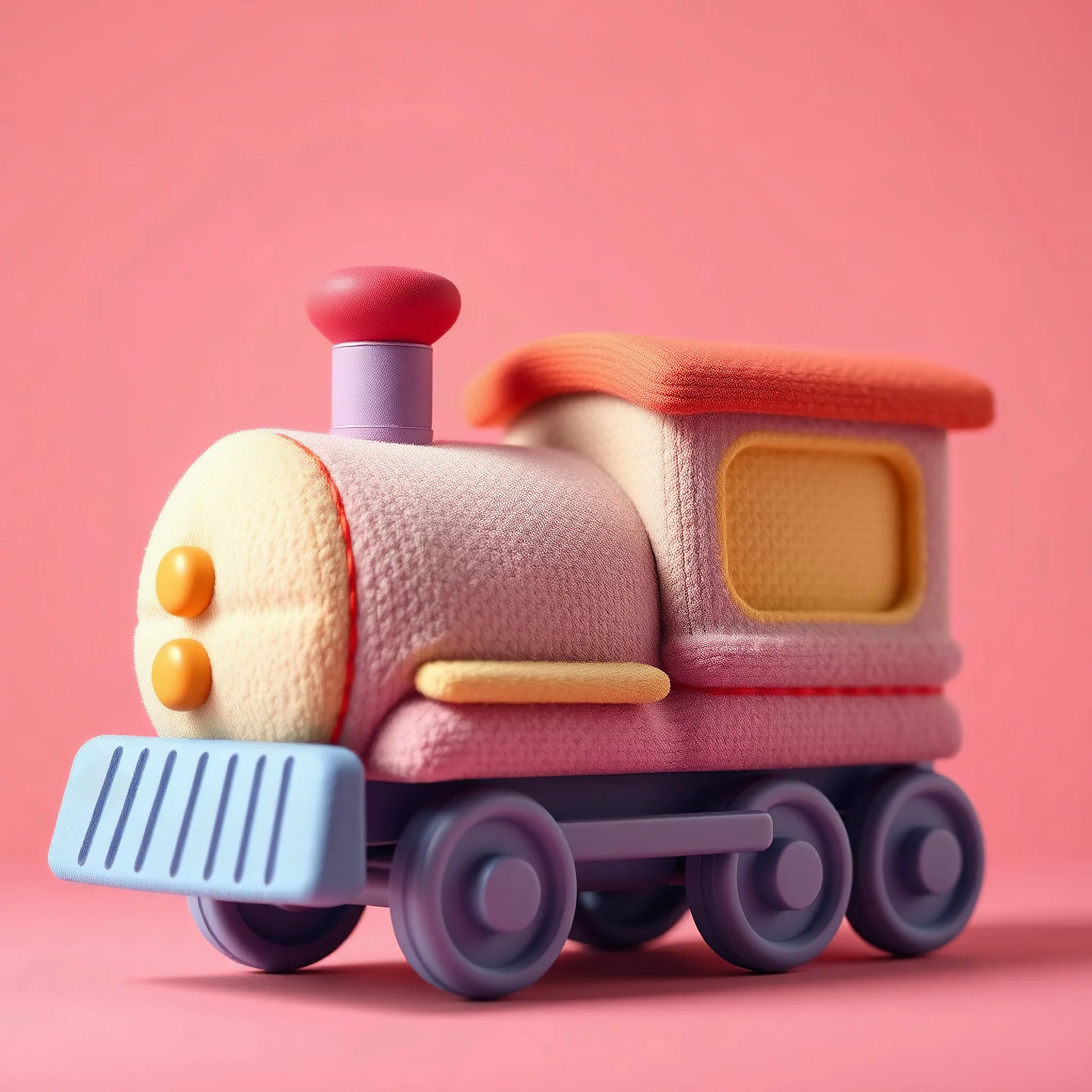 Cute kawaii Squishy toy train plush , realistic texture, visible stitch line, soft smooth lighting, vibrant studio lighting, modular constructivism, physically based rendering, square image