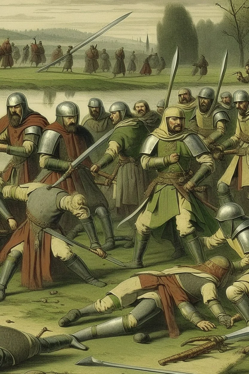 Make me a picture of a group of Muslim knights assassinating many people