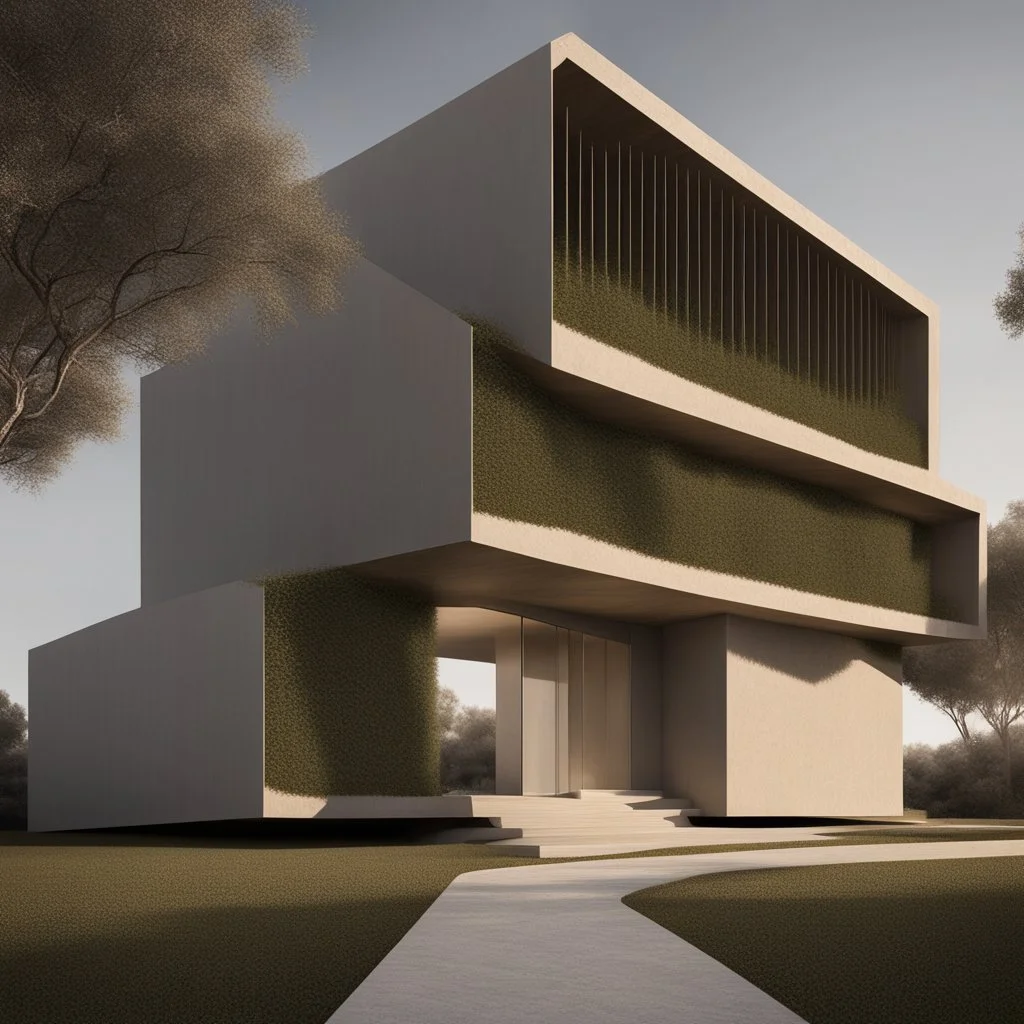 A building inspired by the kernel of the olive, presented in a minimalist and modern style.