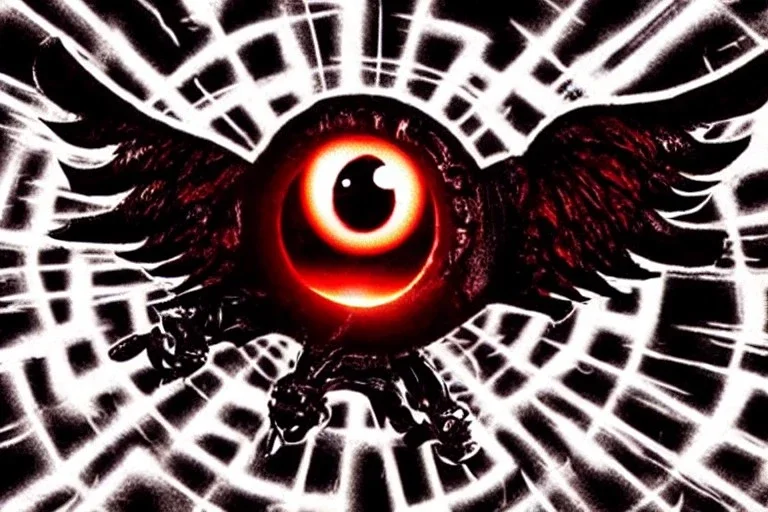 wings, freaky crazy evil eye with wings, laughing, flying, satan wings, dark, terror, horror