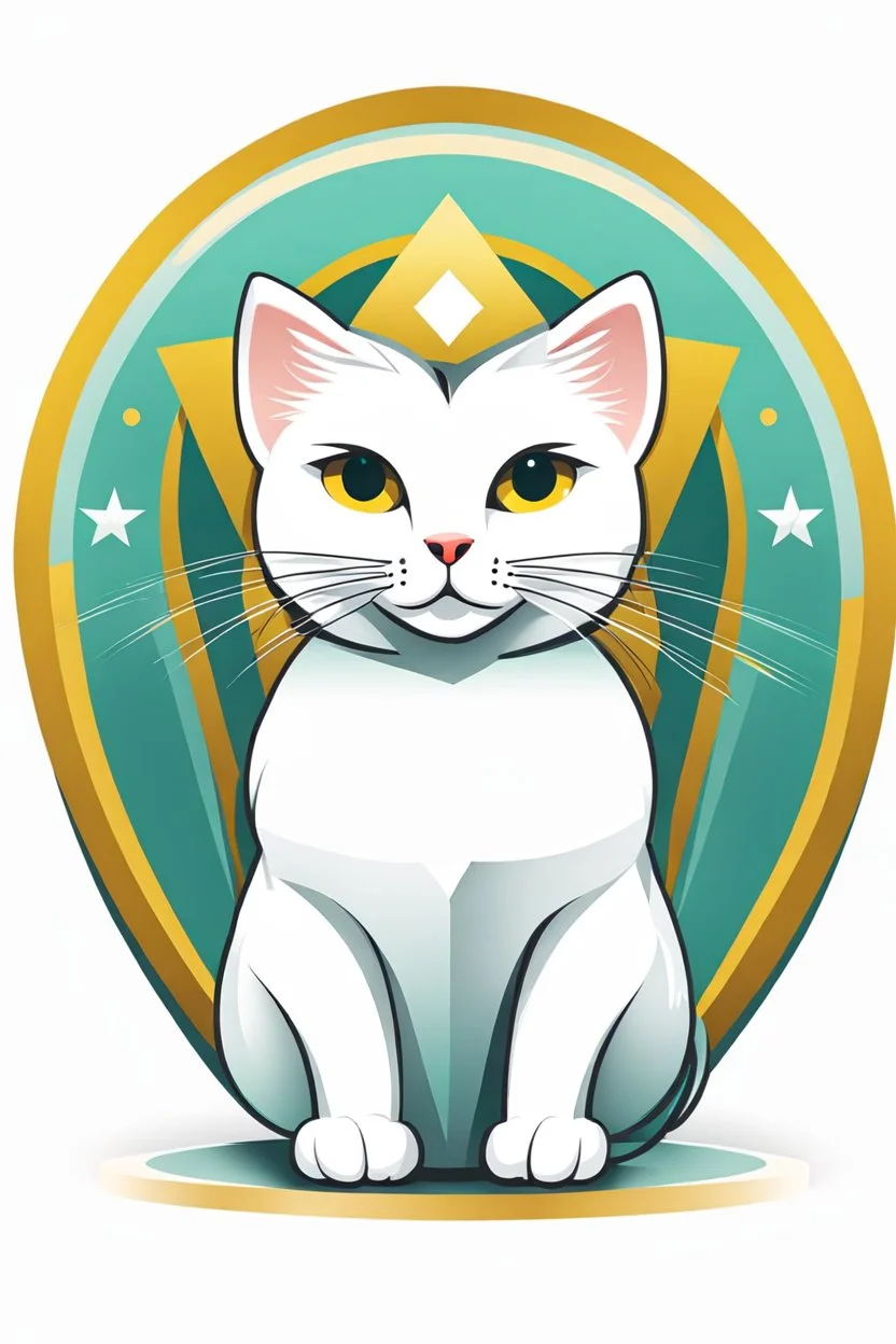 logo design, bunchy, 3d lighting, white cat, highly detailed face, cut off, symmetrical, friendly, minimal, round, simple, cute