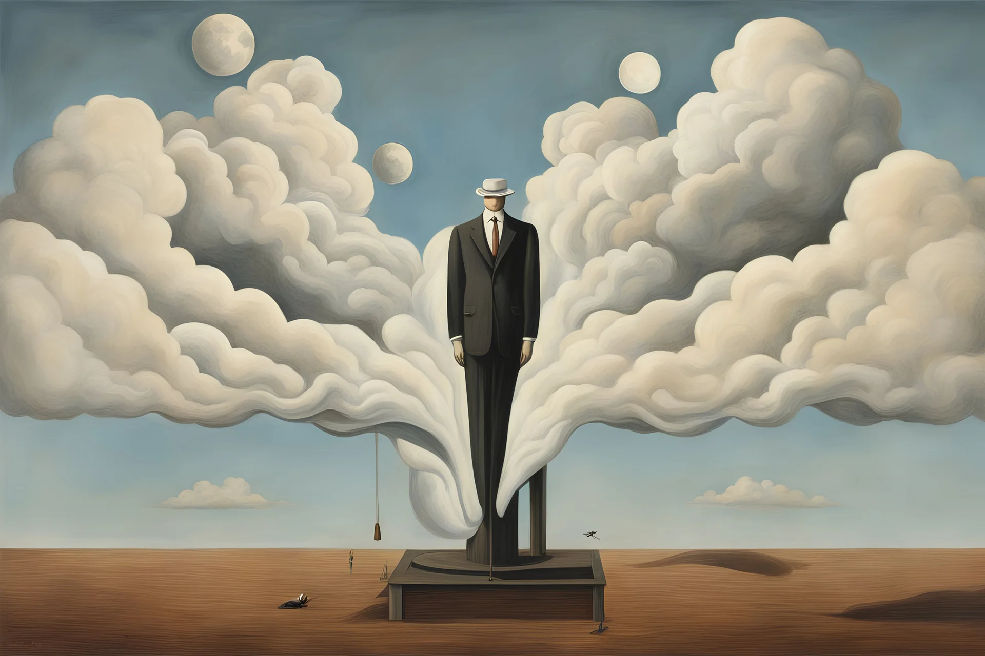 depiction of "Breathing" as a process of giving and taking in style of Magritte